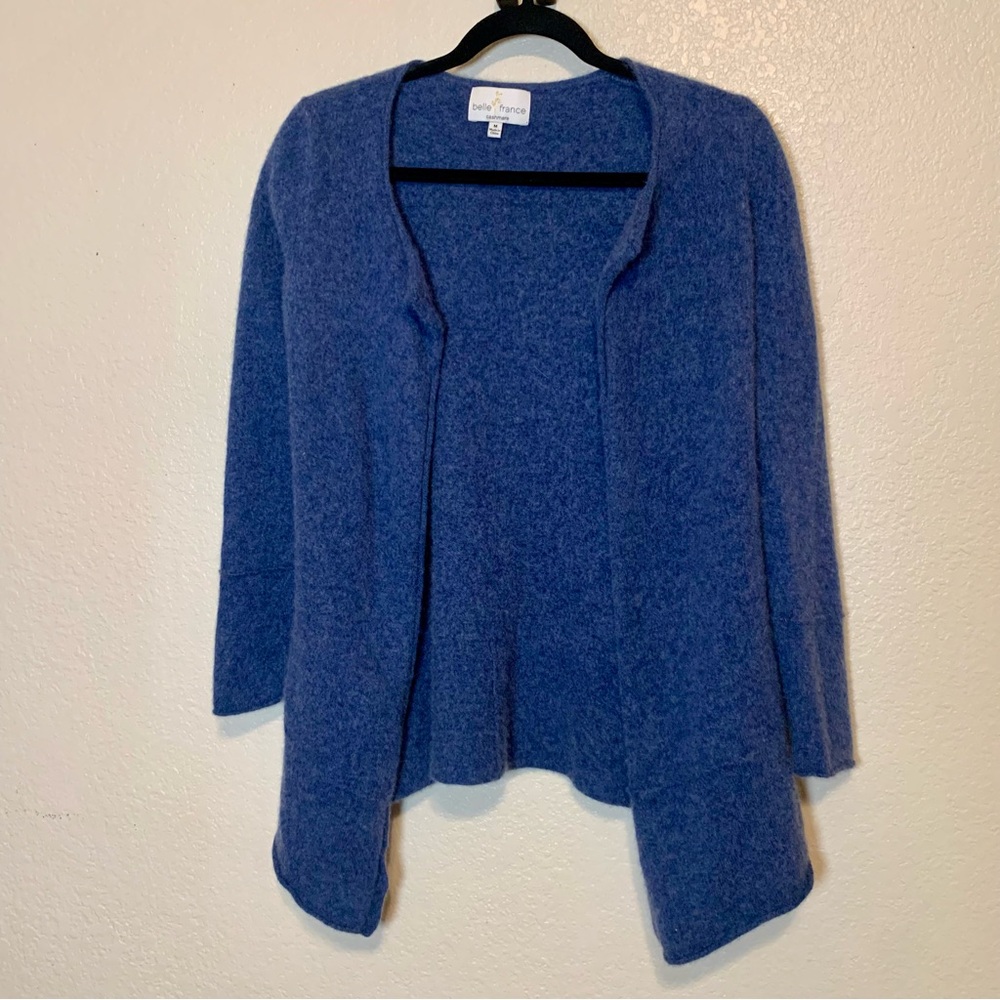 Belle France Cashmere Open Front Cardigan Sweater Blue Size Medium - Picture 13 of 13